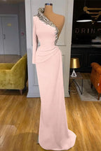 Green Long Sleeve One-Shoulder Beaded Mermaid Prom Dress BM bride