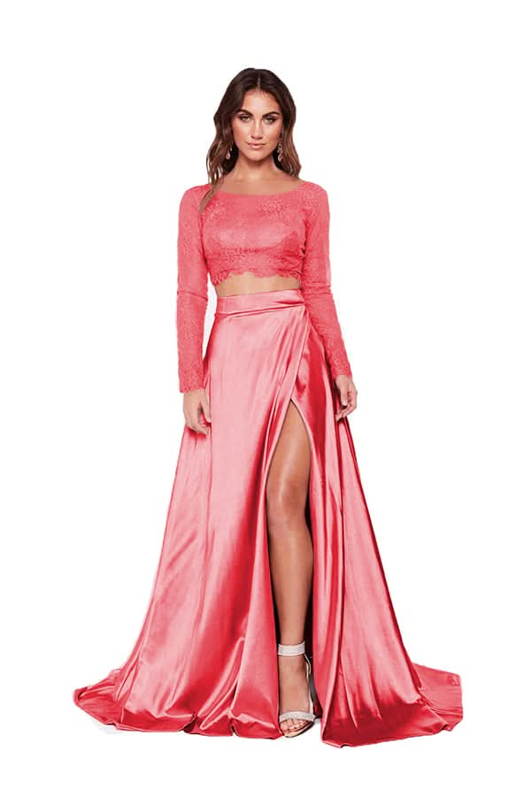 Two-Piece Lace Prom Dress with Slit BM bride