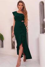 Gorgeous Royal Blue One-Shoulder Ruffled Prom Dress BM bride