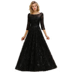 BMbride Charming Black Half Sleeves Tulle Sequins Evening Dress 20s Aline Prom Dress BMbride