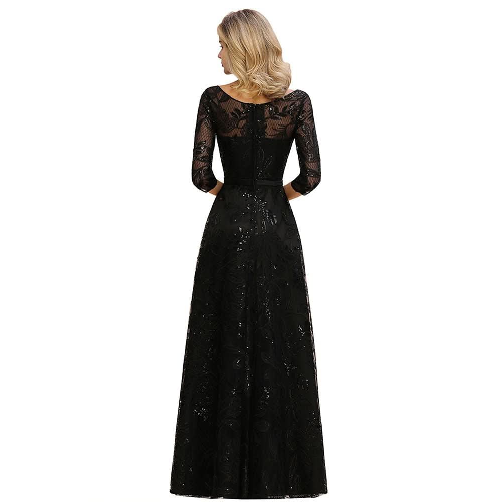 BMbride Charming Black Half Sleeves Tulle Sequins Evening Dress 20s Aline Prom Dress BMbride