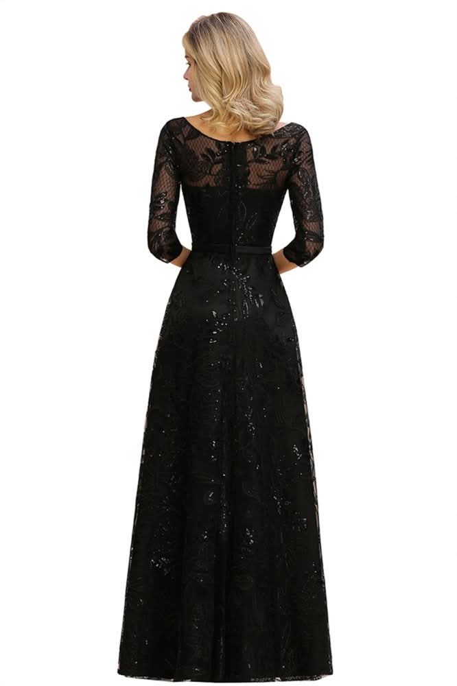 BMbride Charming Black Half Sleeves Tulle Sequins Evening Dress 20s Aline Prom Dress BMbride