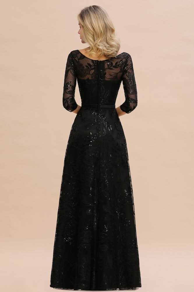 BMbride Charming Black Half Sleeves Tulle Sequins Evening Dress 20s Aline Prom Dress BMbride