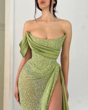 BMbride Charming Floor Length One-Shoulder A Line Prom Dress with Split BMbride