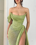 BMbride Charming Floor Length One-Shoulder A Line Prom Dress with Split BMbride