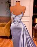 BMbride Charming Floor Length Sleeveless Mermaid Satin Prom Dress with Ruffles BMbride