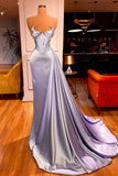 BMbride Charming Floor Length Sleeveless Mermaid Satin Prom Dress with Ruffles BMbride