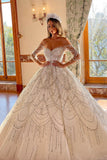 BMbride Charming Floor Length Sweetheart Long Sleeves A-Line Lace Wedding Dress BMbride