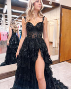 BMbride Charming Floor Length Sweetheart Sleeveless A Line Lace Prom Dress with Sweep Train BMbride