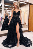 BMbride Charming Floor Length Sweetheart Sleeveless A Line Lace Prom Dress with Sweep Train BMbride