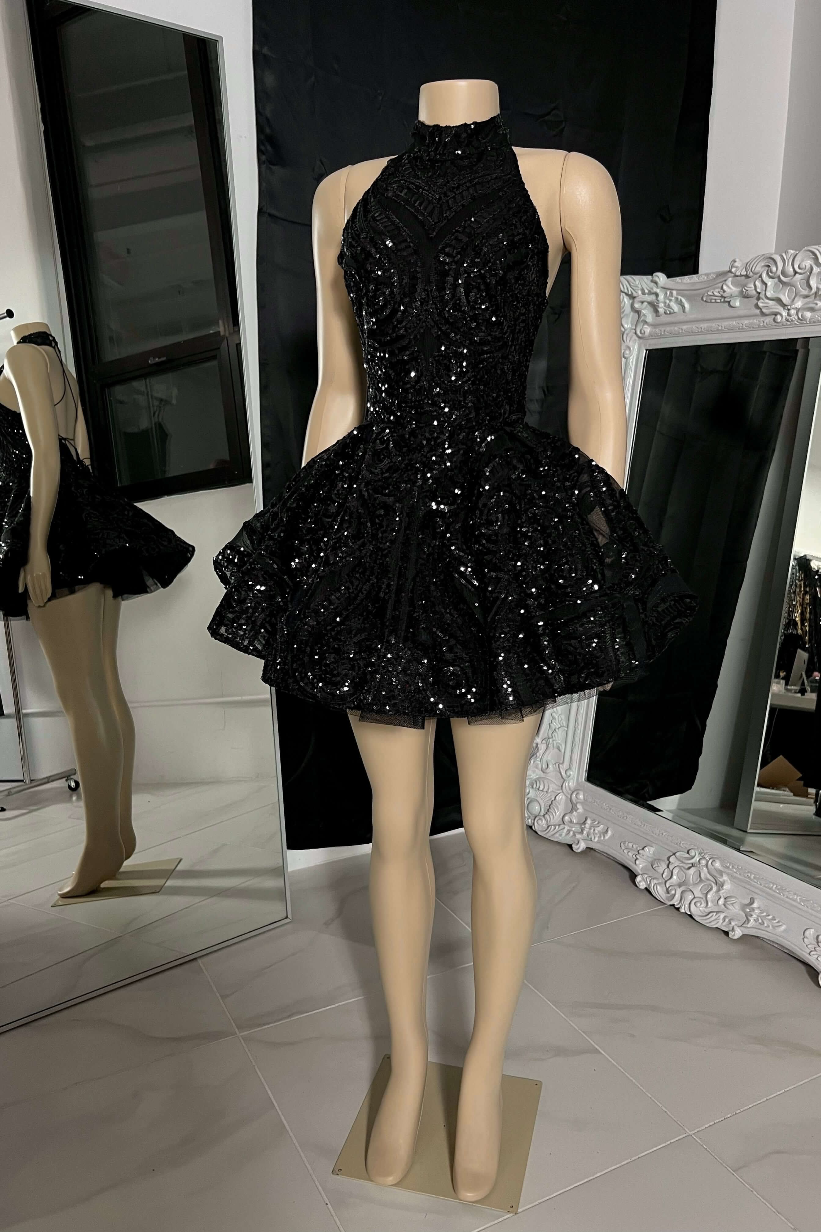 Charming High-neck Sleeveless Mini Prom Dress with Sparkling Beading BM bride