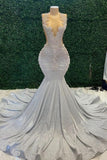 Charming Jewel Neck Sleeveless Shiny Rhinestones Mermaid Prom Dress for a Sparkling Appearance BM bride