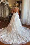 BMbride Charming Long A-line V-neck Backless Lace Sleeveless Wedding Dress With Pockets BMbride