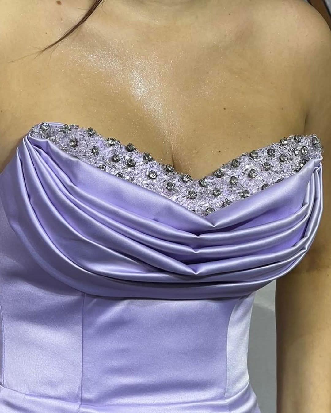 BMbride Charming Long Satin Sleeveless Strapless Mermaid Prom Dress With Rhinestone BMbride