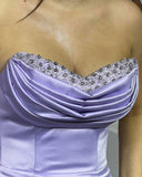 BMbride Charming Long Satin Sleeveless Strapless Mermaid Prom Dress With Rhinestone BMbride