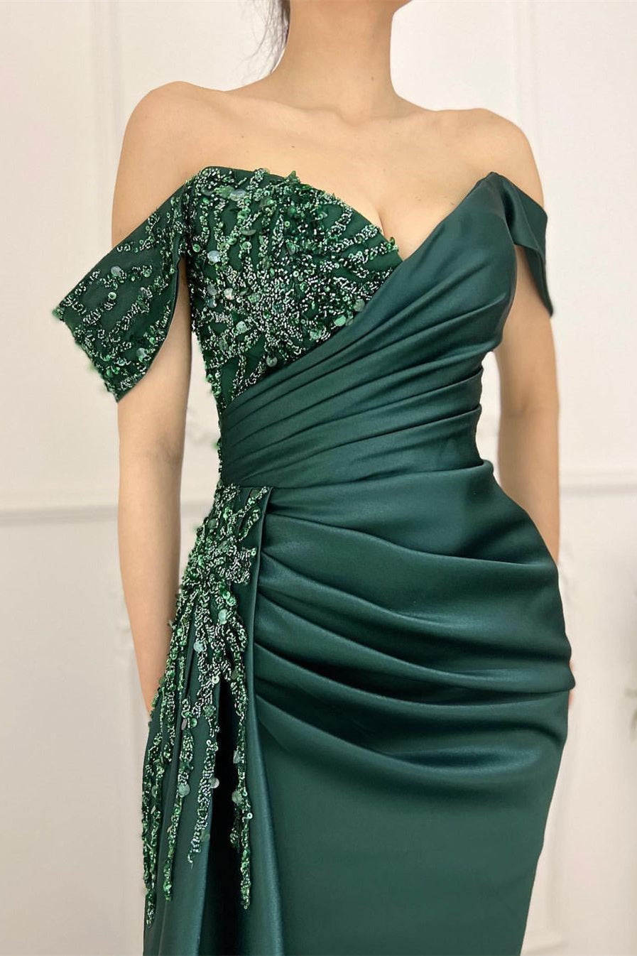 BMbride Charming Long Satin Sweetheart Portrait Prom Dresses With Ruched BMbride