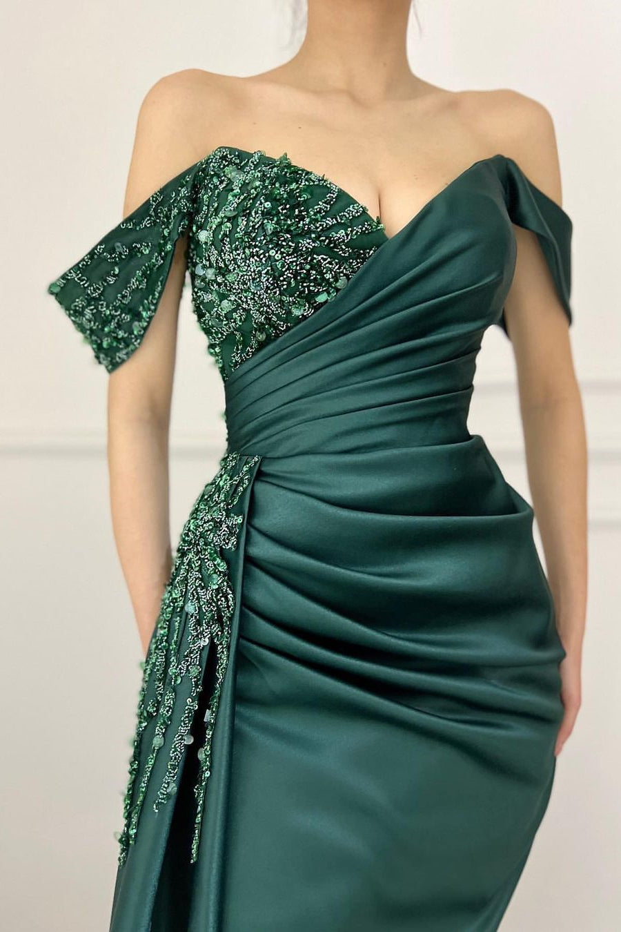 BMbride Charming Long Satin Sweetheart Portrait Prom Dresses With Ruched BMbride