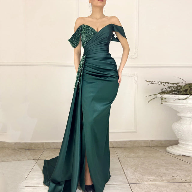 BMbride Charming Long Satin Sweetheart Portrait Prom Dresses With Ruched BMbride