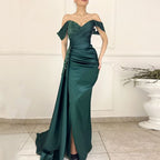 BMbride Charming Long Satin Sweetheart Portrait Prom Dresses With Ruched BMbride