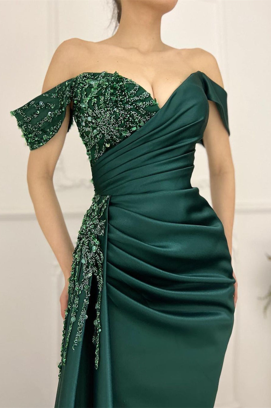 BMbride Charming Long Satin Sweetheart Portrait Prom Dresses With Ruched BMbride
