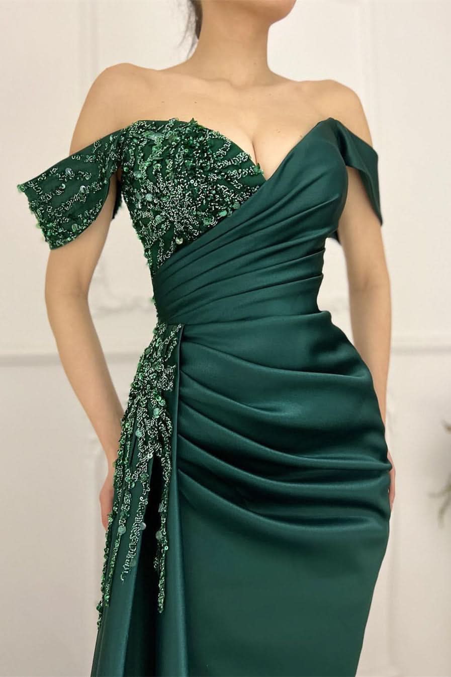 BMbride Charming Long Satin Sweetheart Portrait Prom Dresses With Ruched BMbride