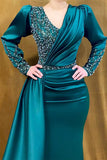 BMbride Charming Long Satin V-neck Mermaid Prom Dress With Beading BMbride