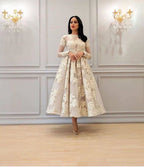 BMbride Charming Long Sleeves Floral A-line Evening Dress Ankle Length Party Dress BMbride