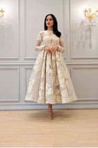 BMbride Charming Long Sleeves Floral A-line Evening Dress Ankle Length Party Dress BMbride