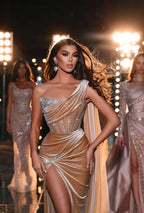 BMbride Charming Sleeveless Split Mermaid Prom Dress Beadings Slim Party Gown BMbride