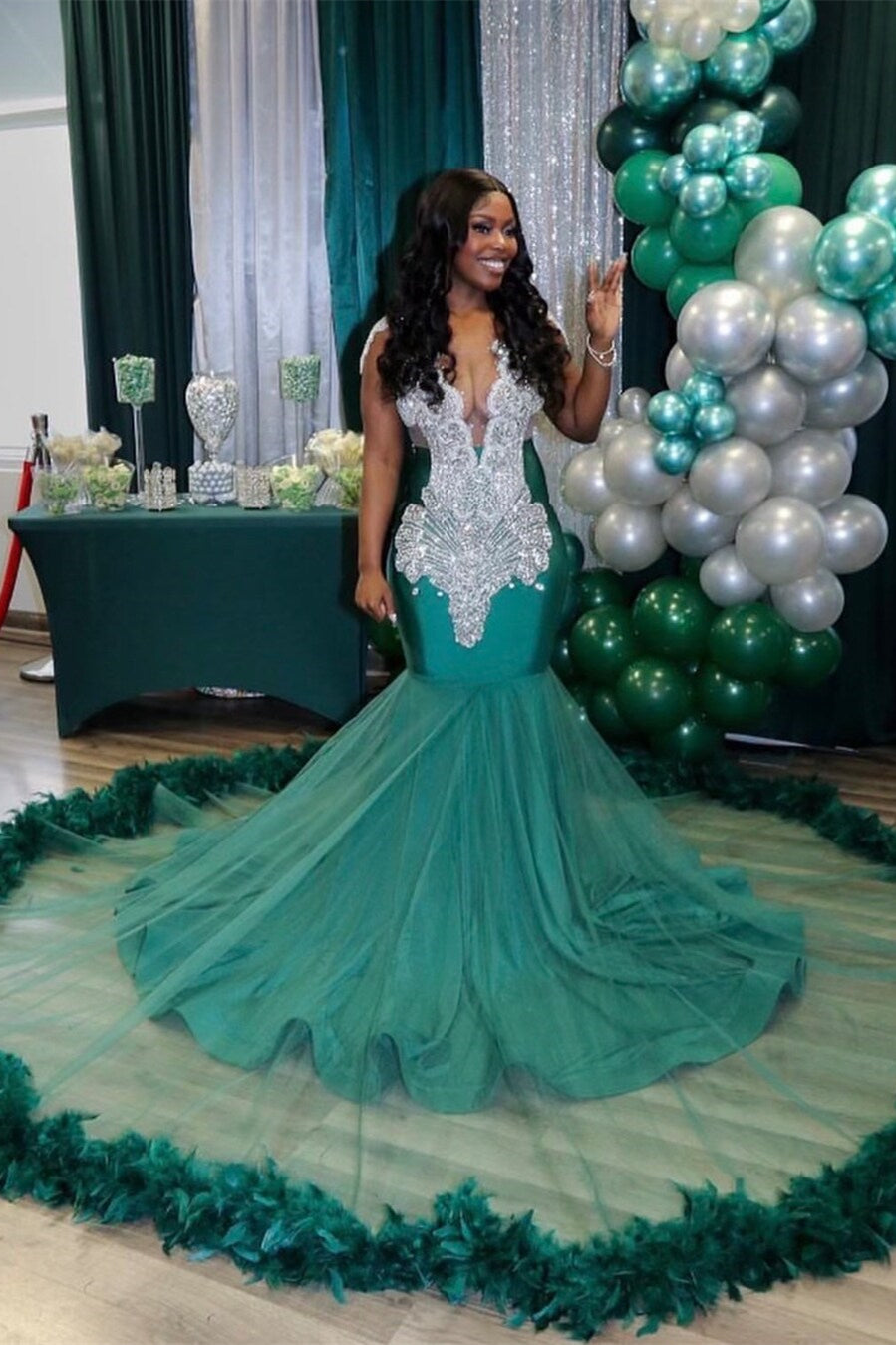 BMbride Charming V-neck Sleeveless Mermaid Prom Dress BMbride
