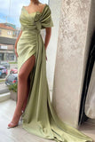 BMbride Chic Floor Length Portrait A Line Satin Prom Dress with Ruffles BMbride