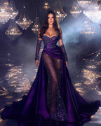 BMbride Chic Floor Length Sweetheart Sleeveless Satin Prom Dress with Ruffles BMbride