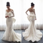 BMbride Chic Mermaid Lace Long Sleeves Wedding Dress With Detachable Train BMbride