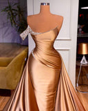BMbride Chic One Shoulder Crystal Mermaid Prom Dress With Detachable Train BMbride