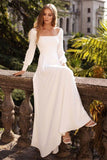 BMbride Chic White Satin Long Sleeves A-Line Wedding Dresses Long BMbride