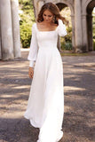 BMbride Chic White Satin Long Sleeves A-Line Wedding Dresses Long BMbride