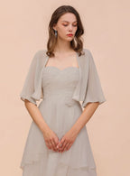 Chiffon Half Sleeves Special Occasions Wraps Silver BMbride