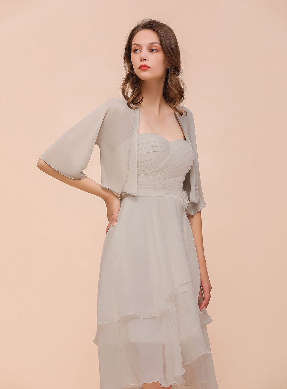 Chiffon Half Sleeves Special Occasions Wraps Silver BMbride