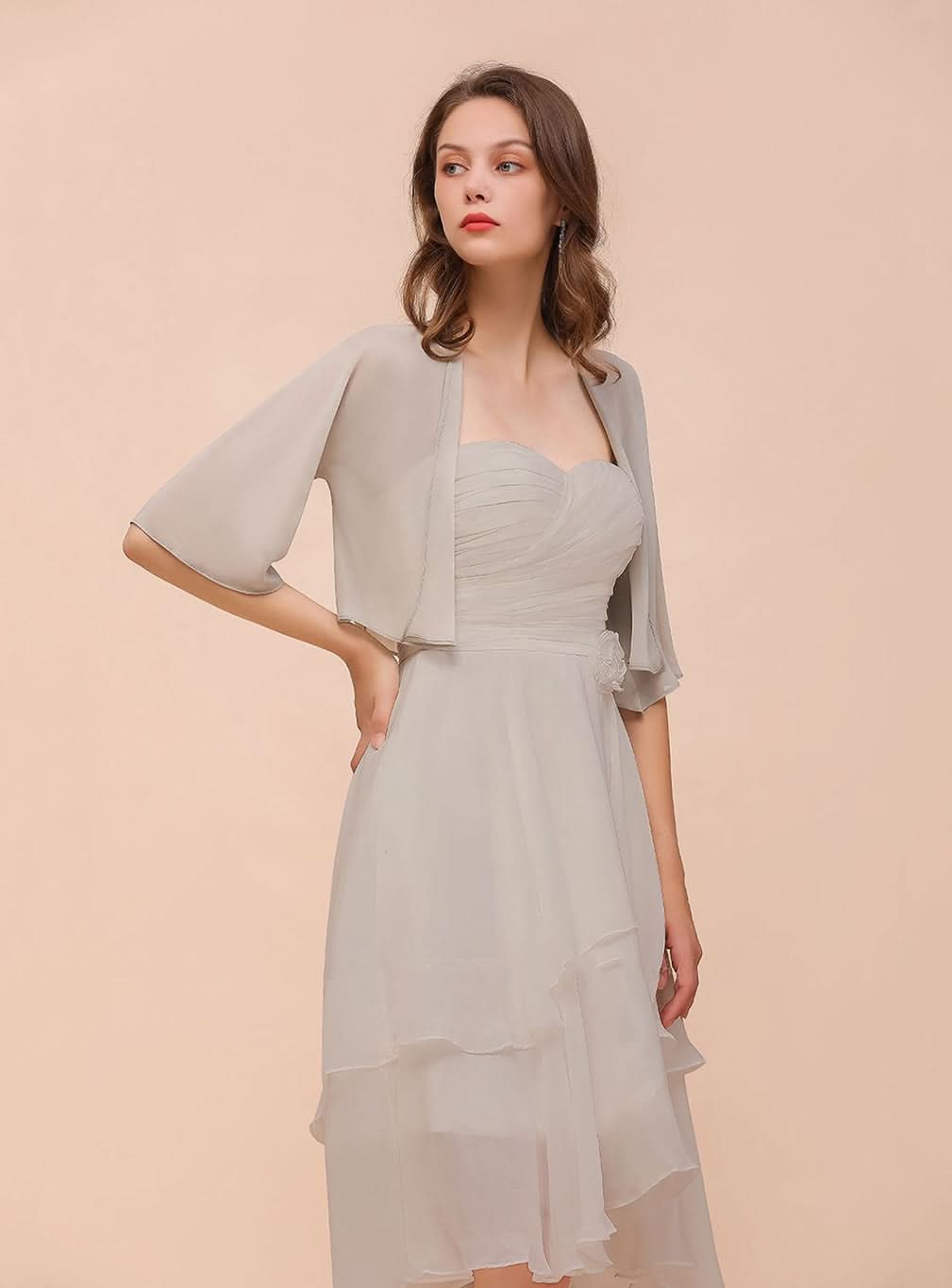 Chiffon Half Sleeves Special Occasions Wraps Silver BMbride