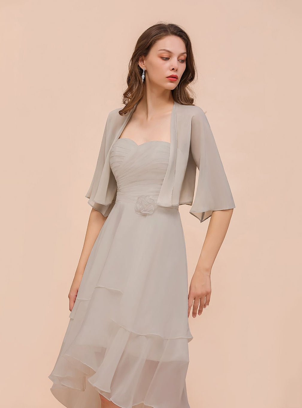 Chiffon Half Sleeves Special Occasions Wraps Silver BMbride