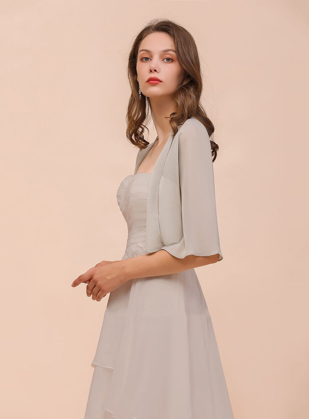 Chiffon Half Sleeves Special Occasions Wraps Silver BMbride