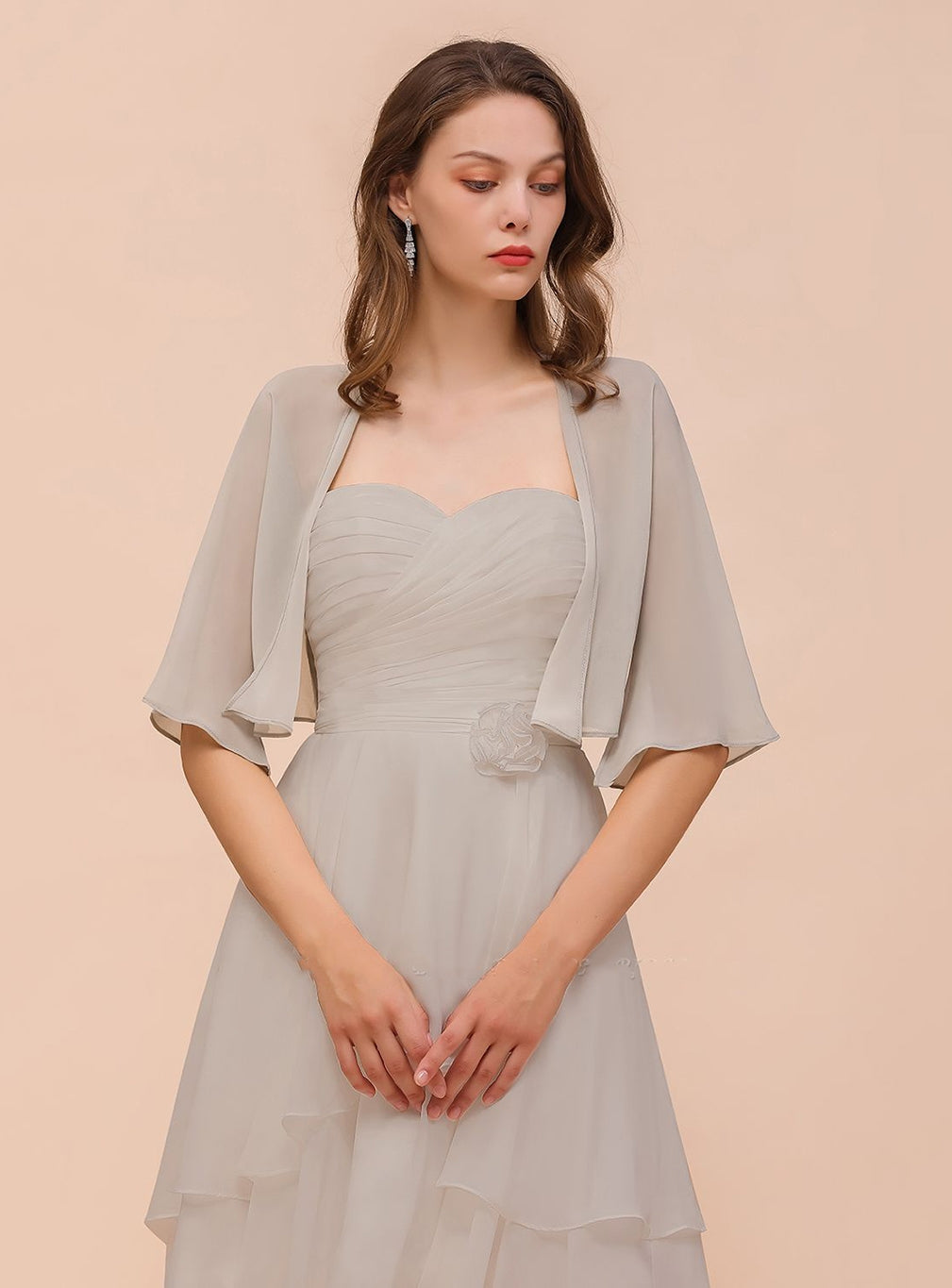 Chiffon Half Sleeves Special Occasions Wraps Silver BMbride