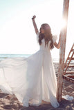 Chiffon Ruffless Sleeves V-Neck Summer Beach Wedding Dress BM bride