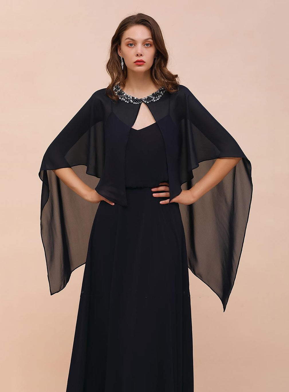 Chiffon Special Occasions Wrap Dark Navy with Beadings BMbride
