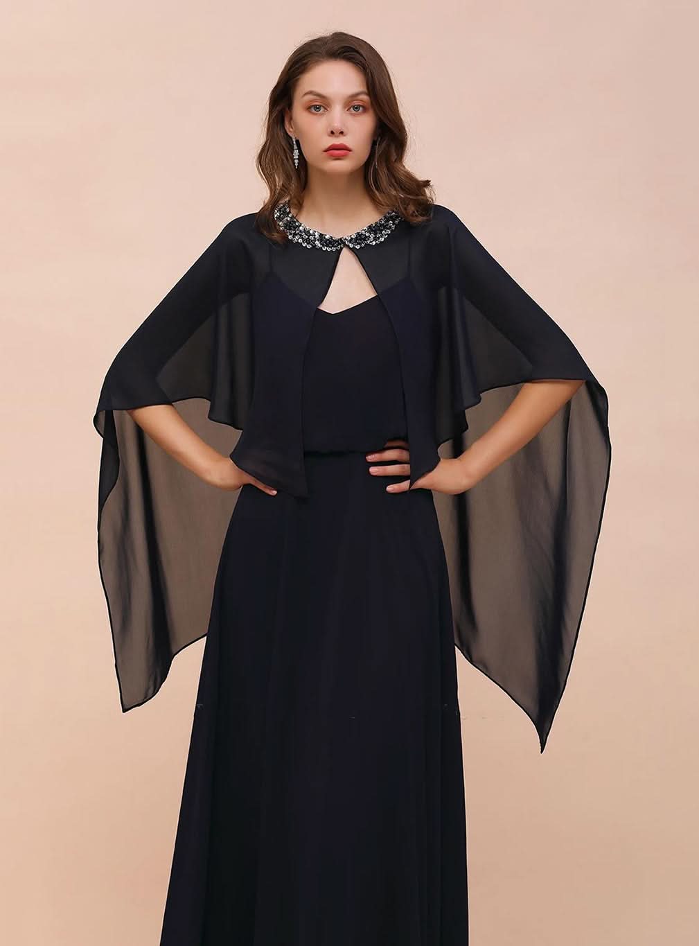 Chiffon Special Occasions Wrap Dark Navy with Beadings BMbride