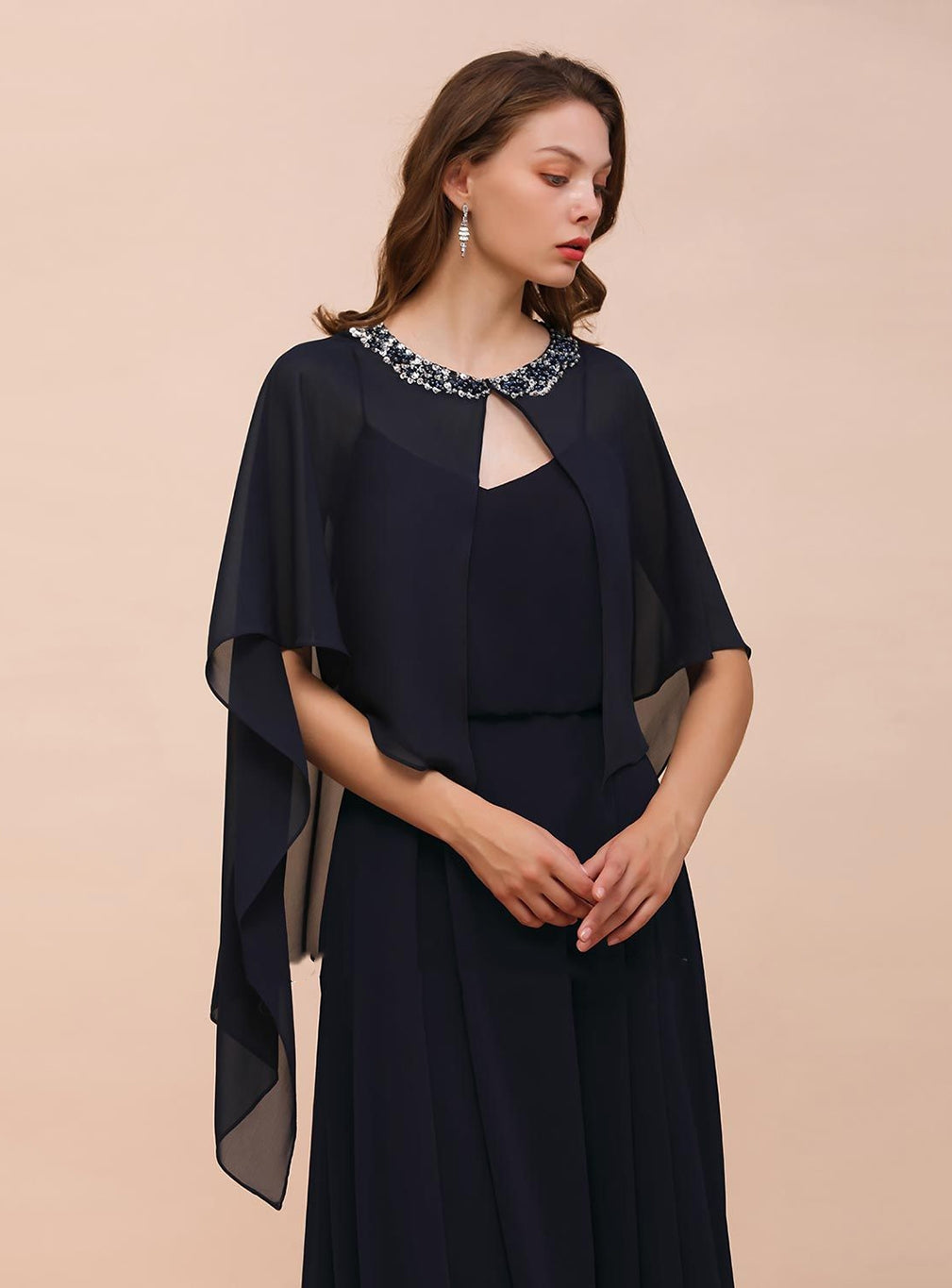 Chiffon Special Occasions Wrap Dark Navy with Beadings BMbride