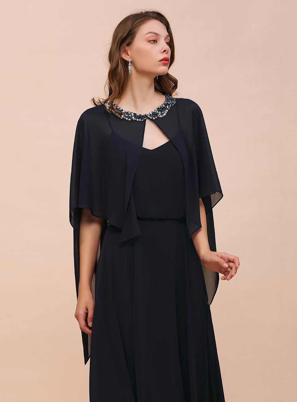 Chiffon Special Occasions Wrap Dark Navy with Beadings BMbride