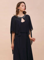 Chiffon Special Occasions Wrap Dark Navy with Beadings BMbride