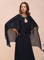 Chiffon Special Occasions Wrap Dark Navy with Beadings BMbride