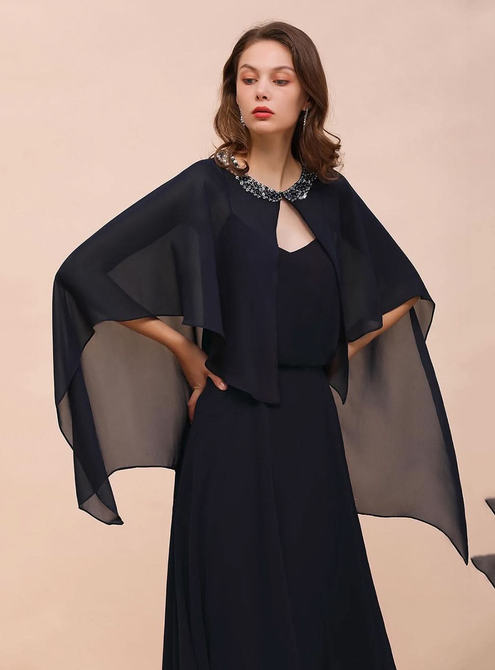 Chiffon Special Occasions Wrap Dark Navy with Beadings BMbride